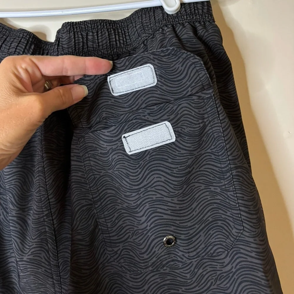 Allfenix Mens Wave Print Swim Trunks Charcoal Grey Mesh Lined Shorts Large